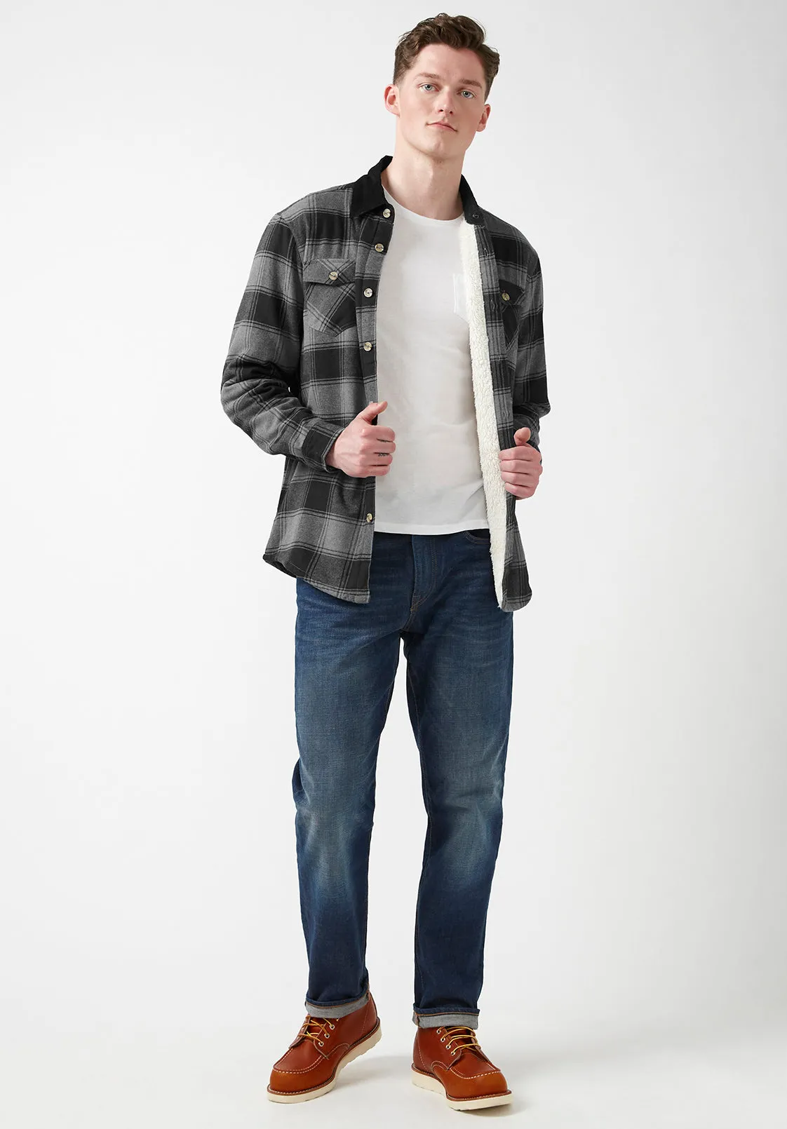 Seveno Shacket in Grey Plaid - BPM13670B