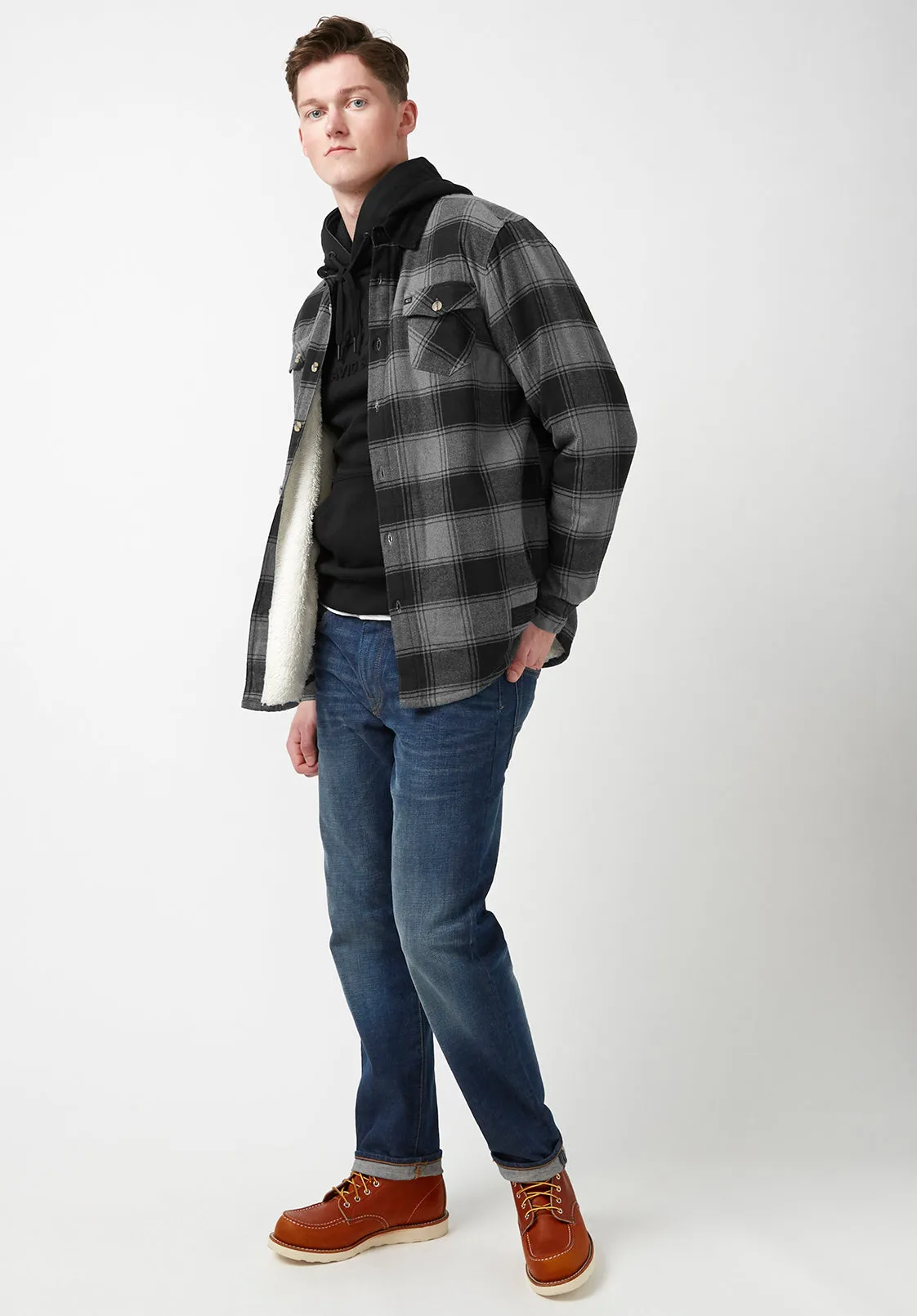 Seveno Shacket in Grey Plaid - BPM13670B