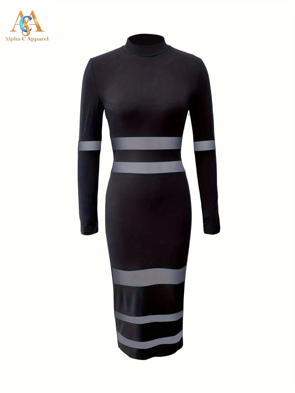 Slim Mesh Panel Long Sleeve Dress