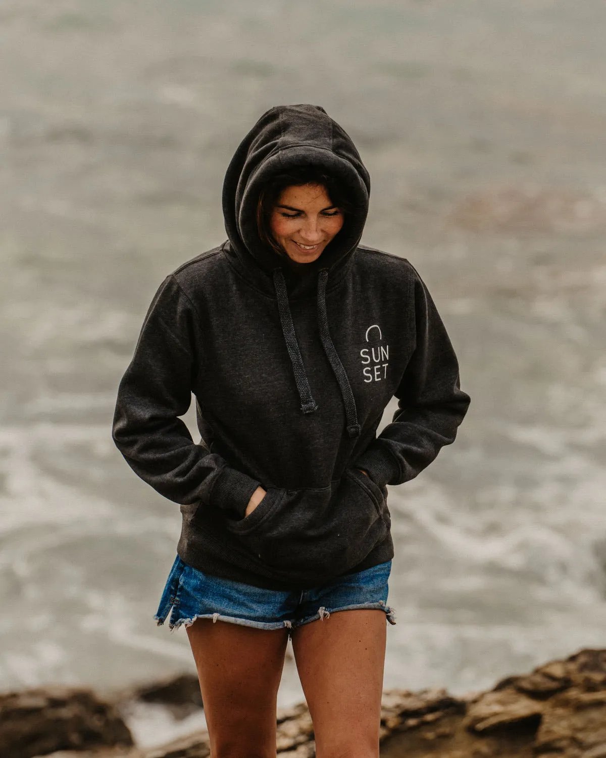 Sunset Surf Womens Hoodie - Dark Grey