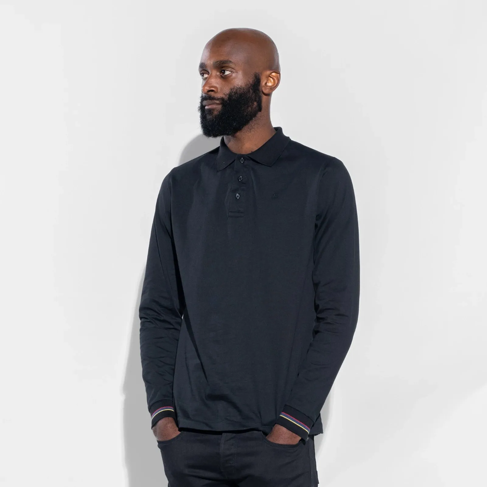 TSHEPO CLASSIC LONG SLEEVE POLO, BLACK