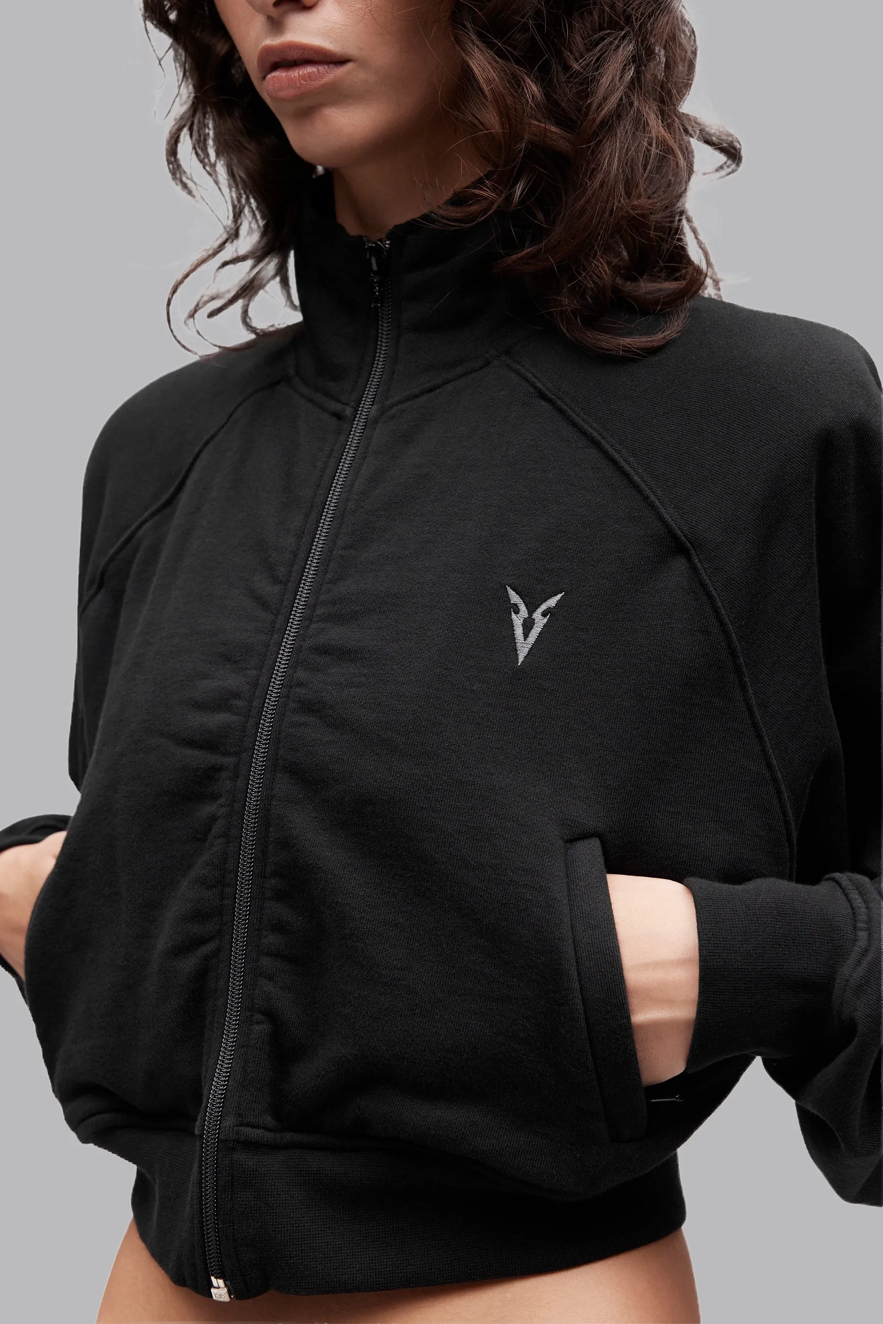 V_LYFE420 BOXY ZIP SWEATER - Black