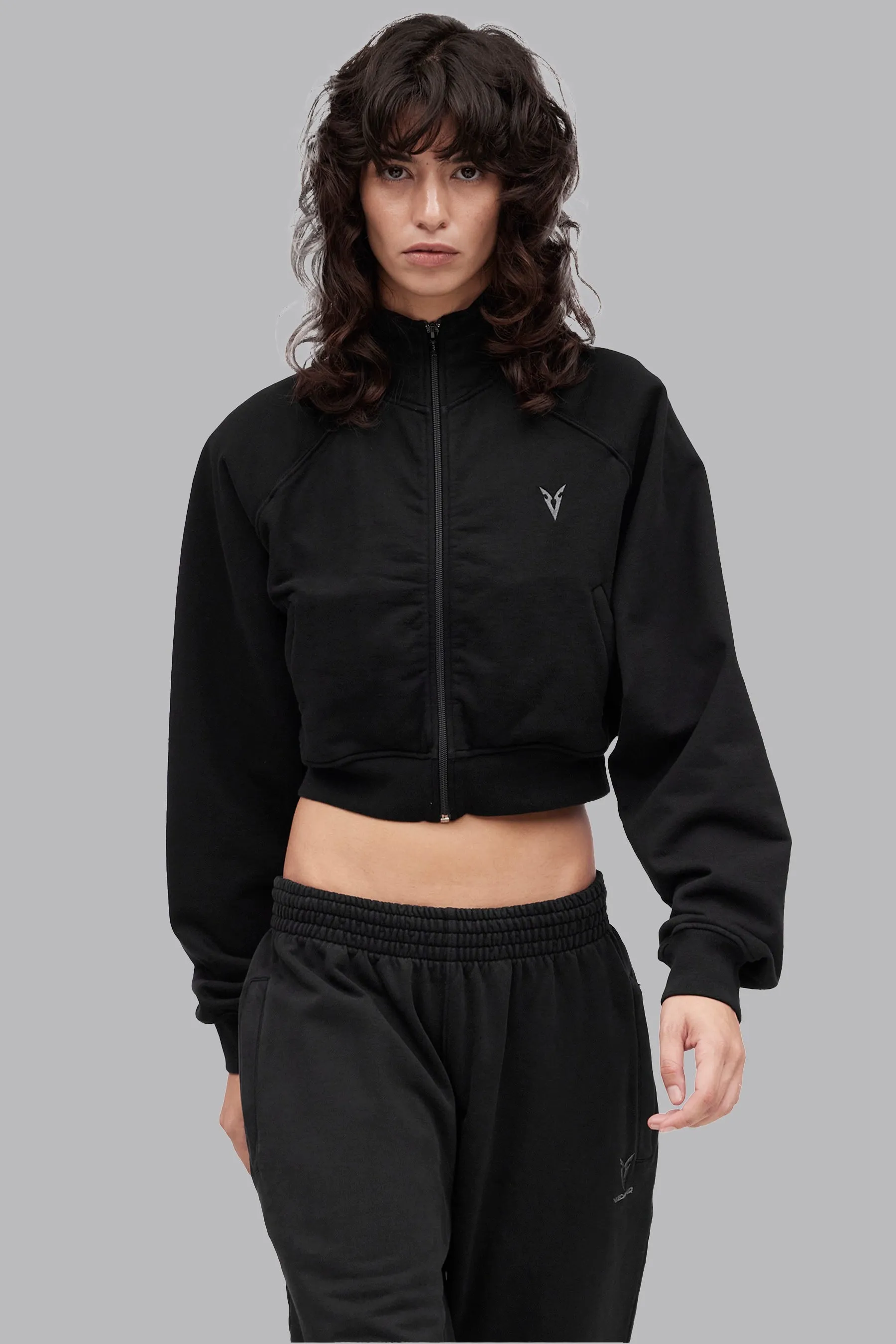 V_LYFE420 BOXY ZIP SWEATER - Black