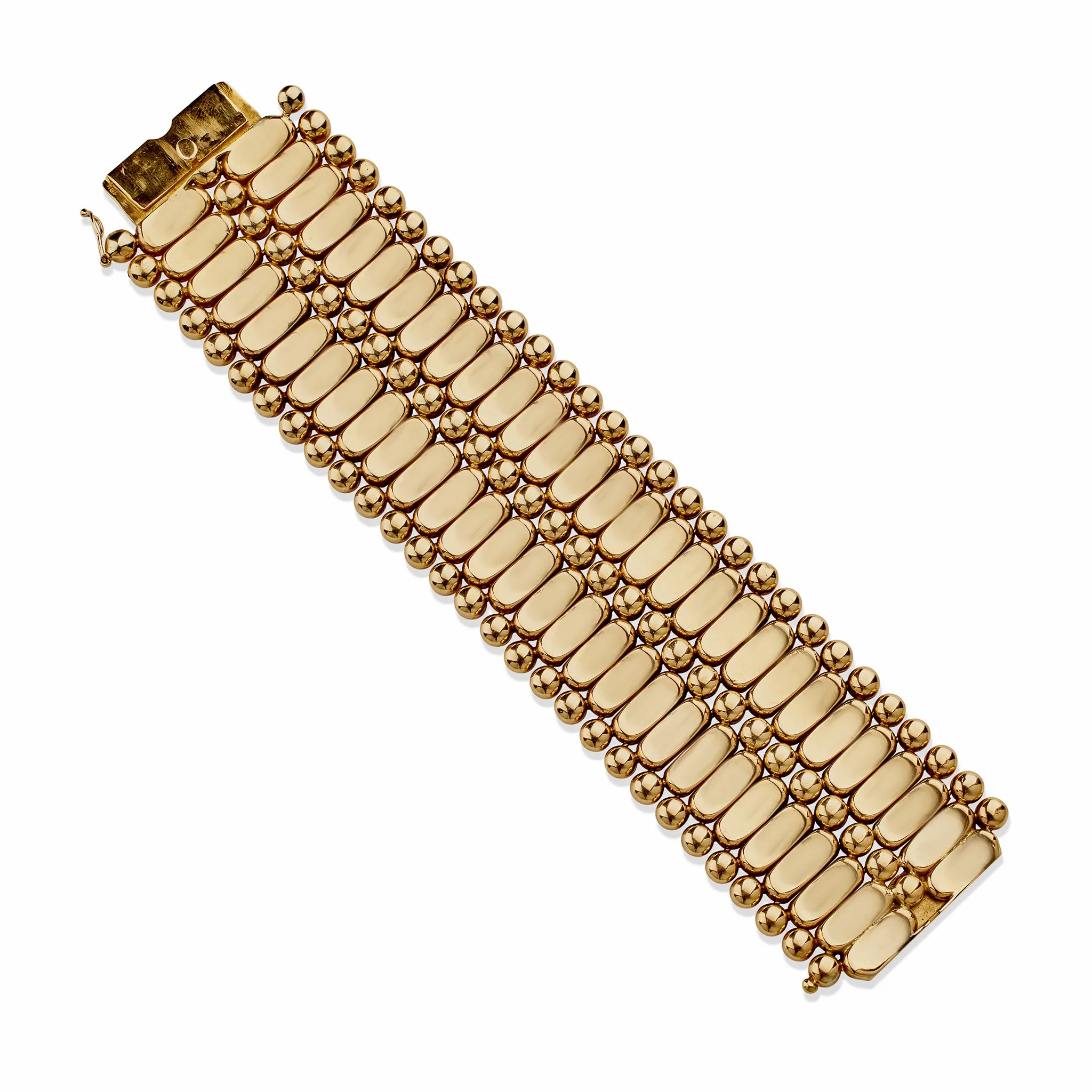 Wide Retro Fancy Link 18K Gold Strap Bracelet