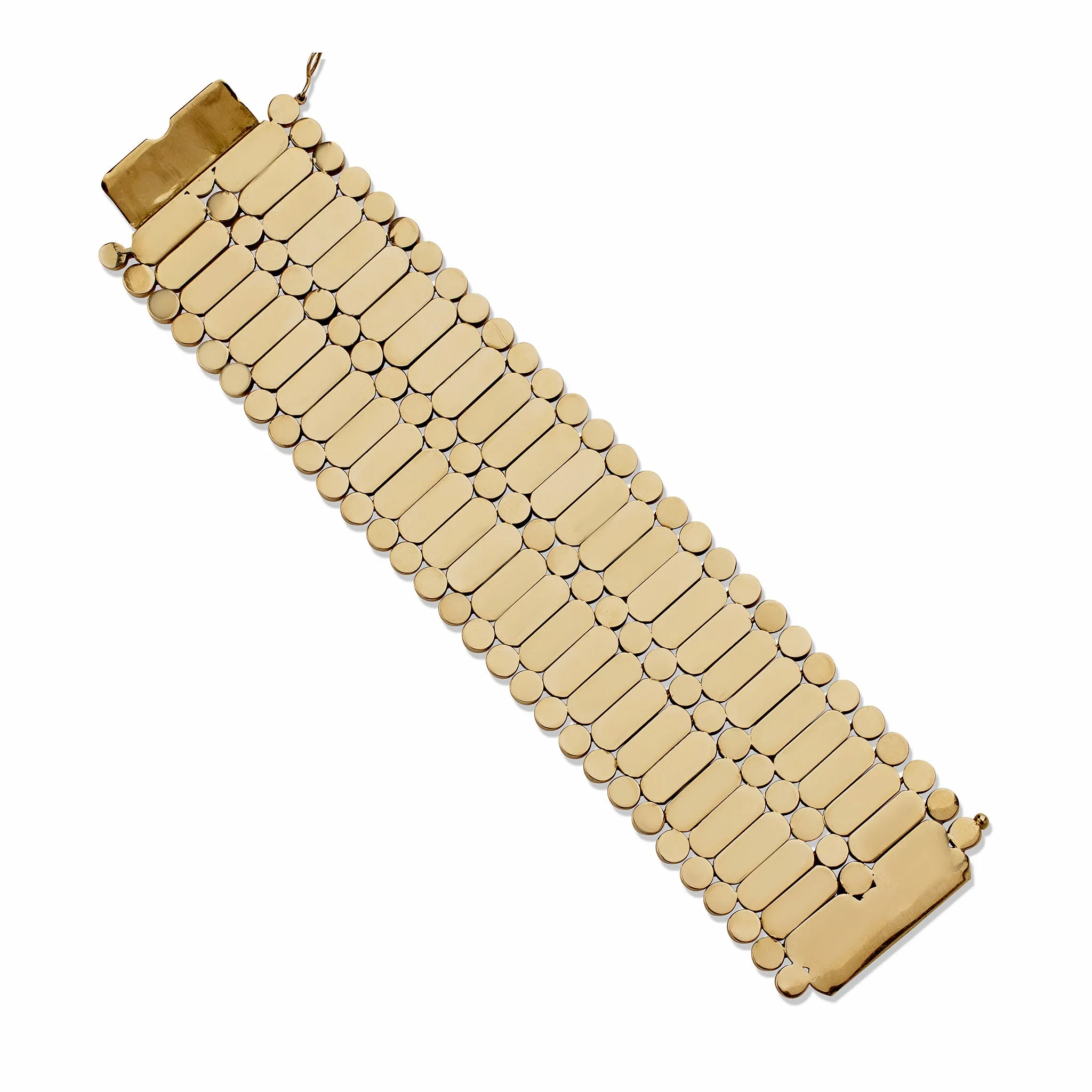 Wide Retro Fancy Link 18K Gold Strap Bracelet