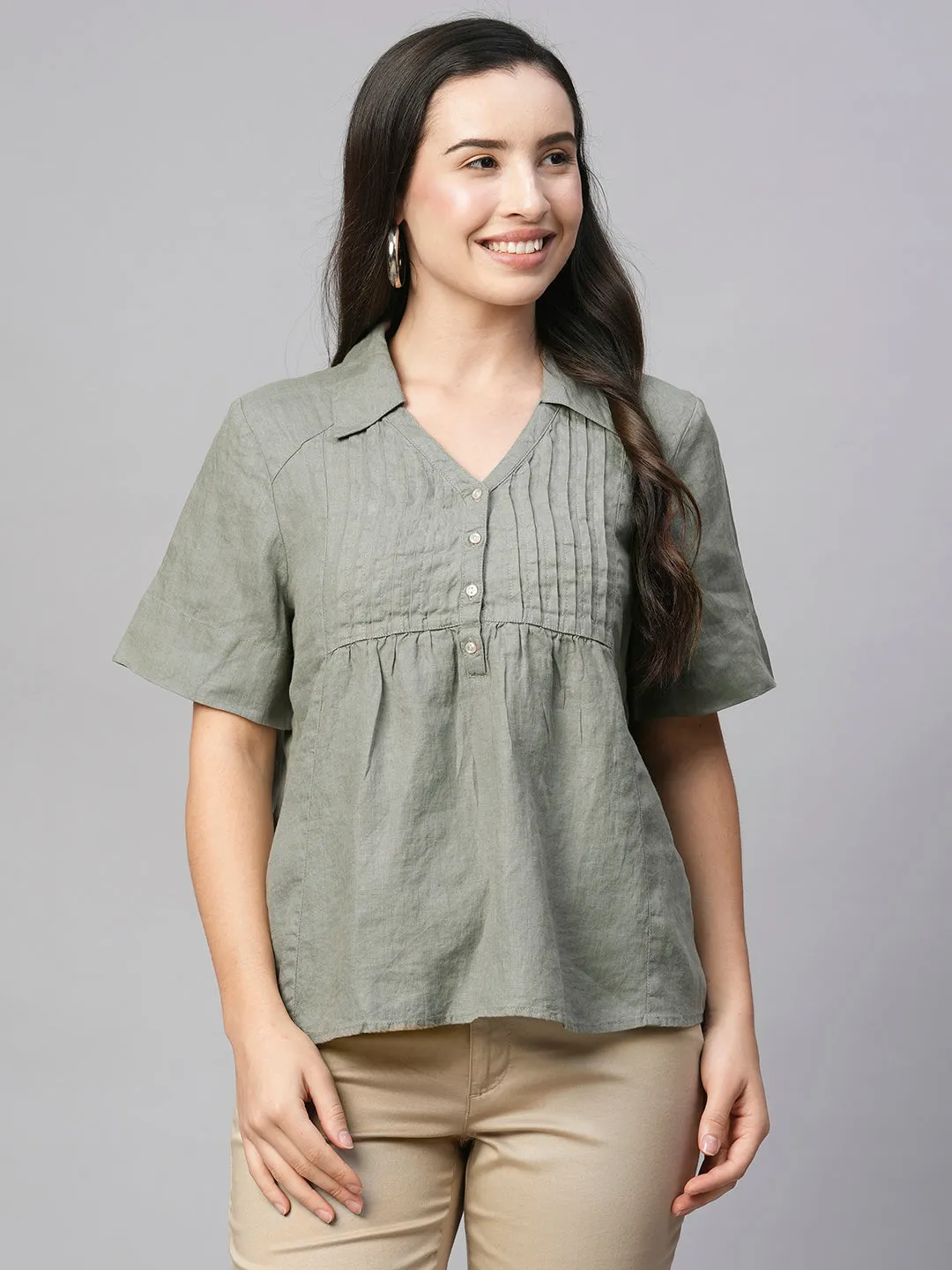 Women's Sage Linen Regular Fit Blouse