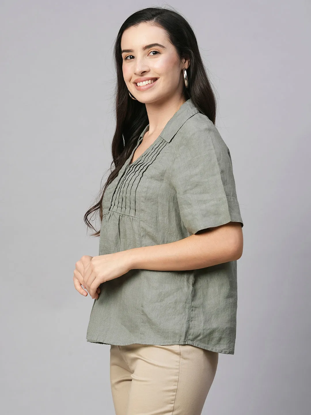 Women's Sage Linen Regular Fit Blouse