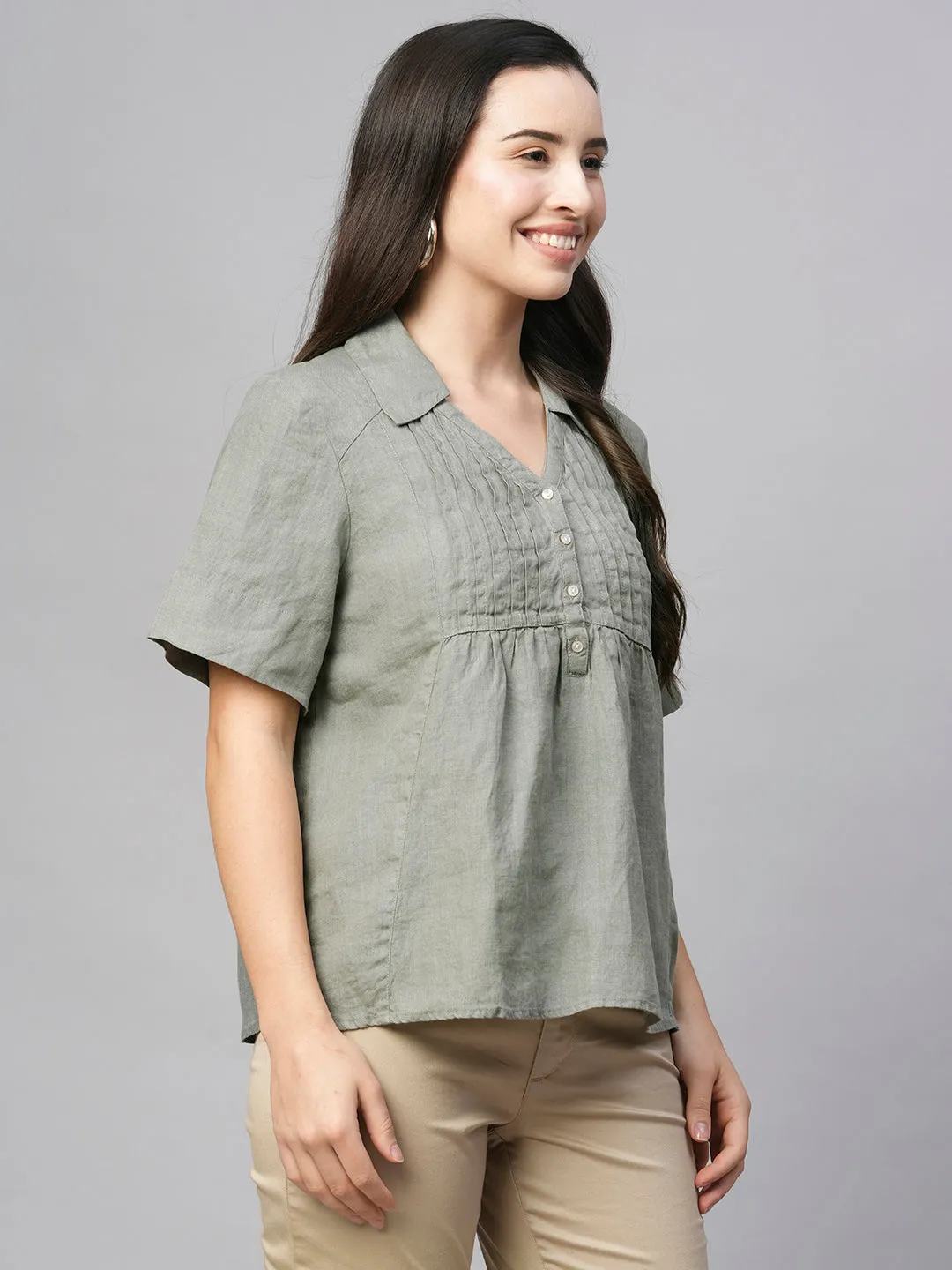 Women's Sage Linen Regular Fit Blouse